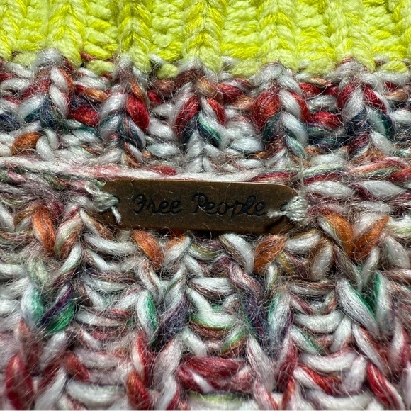 Free People Multicolor Chunky Knit Cardigan Neon Trim Slouchy Fit Size L Boho - Picture 10 of 15